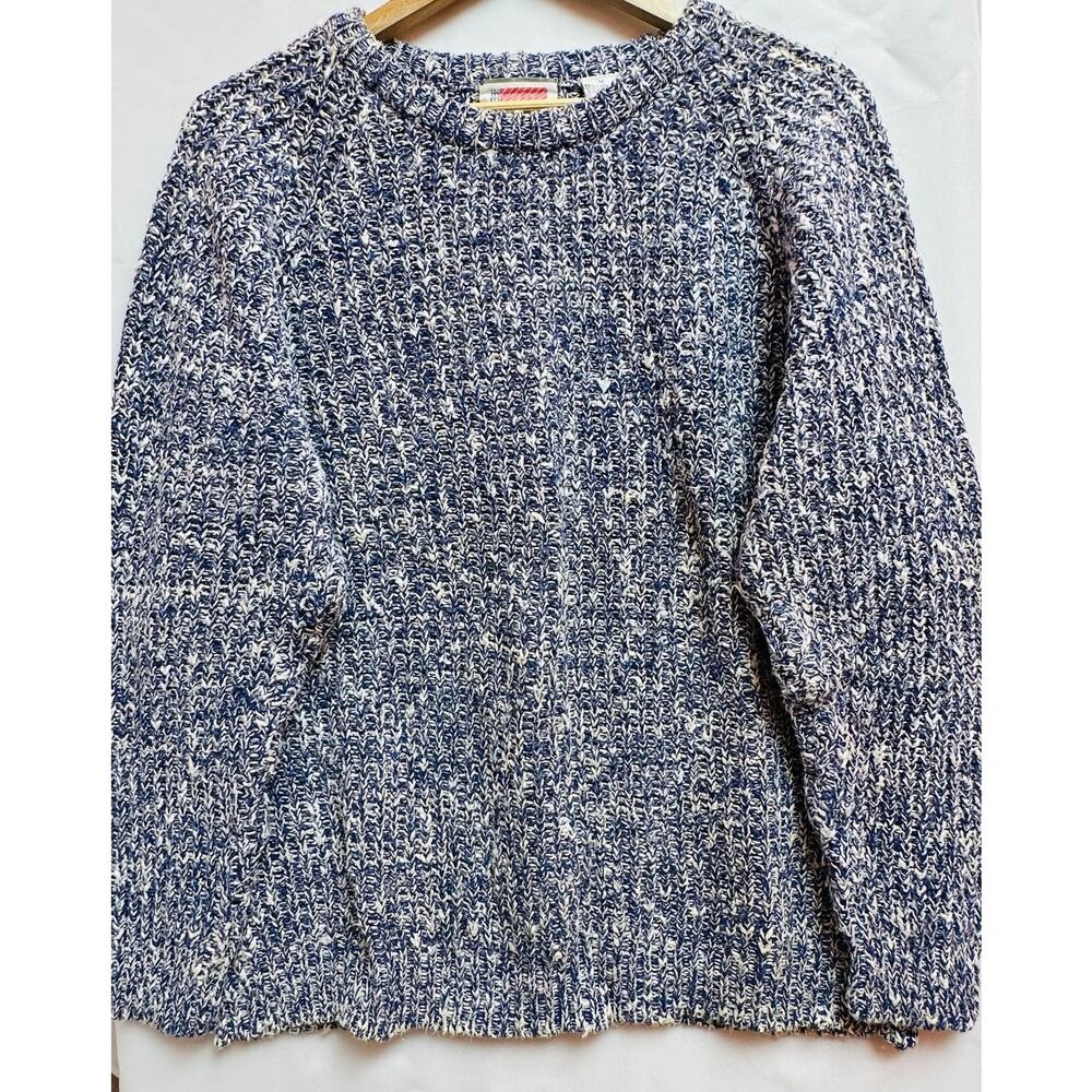 VINTAGE B&D BEAU CHAMP BLUE AND WHITE MARBLE MENS KNIT SWEATER SIZE MEDIUM